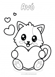 Página de desenho infantil Coração Gato Kawaii Animal Desenhos para colorir fáceis Cães e gatos