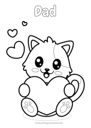 Free colouring Heart Cat Cute Animal Easy colouring pages Dogs and cats
