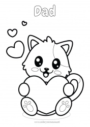 Child coloring page Heart Cat Kawaii Animal Easy coloring pages Dog and cat