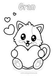 Free colouring Heart Cat Cute Animal Easy colouring pages Dogs and cats