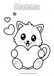 Pagina da colorare per bambini Cuore Gatto Kawaii Animale Disegni da colorare facili CanI e gatti