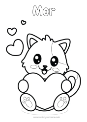 Gratis farvelægning Hjerte Kat Kawaii Dyr Nem farvelægning Hunde og katte