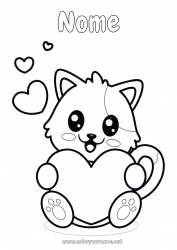Pagina da colorare per bambini Cuore Gatto Kawaii Animale Disegni da colorare facili CanI e gatti