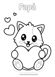 Pagina da colorare per bambini Cuore Gatto Kawaii Animale Disegni da colorare facili CanI e gatti