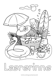 Fargeleggingssiden for barn Sommer Strand Hatt Symboler Surfing Hibiskus Parasol  -> Parasol Bøye Cocktail Vannaktiviteter