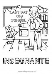 Pagina da colorare per bambini Vacanze Insegnante Scuola Mestieri dell'educazione Lavagna scolastica Aula