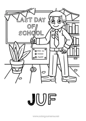 Gratis kleurplaat Vakantie Juf/Meester School Onderwijsberoepen Schoolbord Klaslokaal