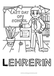 Kostenlose Malvorlage Urlaub Lehrer/Lehrerin Schule Büroberufe Klassentafel Klassenzimmer