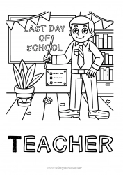 Child coloring page Holidays Teacher School Education Professions Class board Classroom