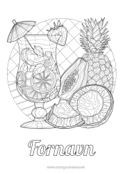 Fargeleggingssiden å tilpasse Mandala Ananas Frukter Drikke Komplekse fargelegginger Cocktail