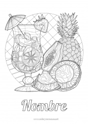 Dibujo libre Mandala Piña Frutas Bebidas Dibujos complejos para colorear Cócteles