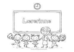 Fargeleggingssiden for barn Barn Lærer/Lærerinne Skole Utdanningsyrker Skolestart Klasseværelse tavle Klasserom Elev