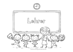 Kinder-Malvorlage Kind Lehrer/Lehrerin Schule Büroberufe Schulbeginn Klassentafel Klassenzimmer Schüler