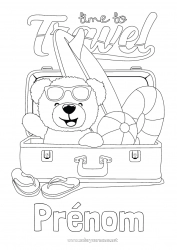 Coloriage gratuit Ourson Tong Surf Animaux de la forêt Bouée Ballon de plage Jeux et jouets Valises et bagages Sports nautiques