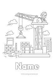 Colouring to customise Vehicles Construction Equipment Profession Cityscape Lorry-Mounted Crane Construction Trades Site, Construction Crane