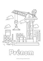 Dessin gratuit Engins de chantier Métier Paysage de ville Camion-grue Métiers du chantier