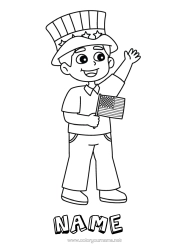 Free colouring Boy United States of America Hat Flag 4th of July