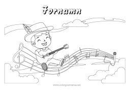 Färgläggningssida att anpassa Pojke Musik Mellannivå färgläggningar Musikens dag Gitarr Musikinstrumenter Musiker Konstnärliga yrken