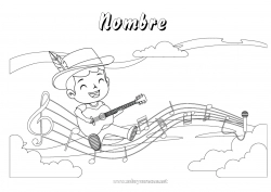 Colorear para personalizar Chico Música Dibujos intermedios para colorear Día Mundial de la Música Guitarra Instrumentos de música Músico Profesiones Artísticas