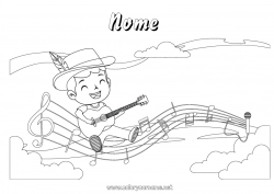 Colorare per personalizzare Ragazzo Musica Disegni intermedi Festa della musica Chitarra Strumenti musicali Musicista Professioni artistiche