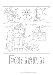 Gratis fargelegging Sport Enhjørning Strand Dyr Surfing Drager, enhornede hester og fantastiske dyr Sandcastle Dykking Vannaktiviteter