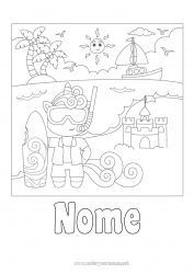 Desenho grátis Esporte Unicórnio Praia Animal Surf Dragões, unicórnios e animais fantásticos Castelo de areia Mergulho Sports nautiques