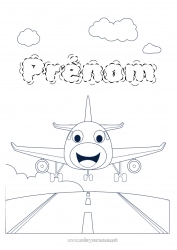 Coloriage gratuit Avion Véhicules Véhicules aériens Aéroport Cartoon Véhicules personnages