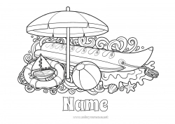 Free drawing Sea Complex coloring pages Parasol, Beach umbrella Buoy Beach ball Games and toys Nautical sports