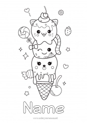 Coloring to customize Sweets Cute Kawaii Food Cherry Fruits Treats Ice cream Strawberry Lollipop