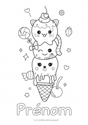 Coloriage gratuit Bonbons Mignon Kawaii Nourriture Cerise Fruits Gourmandises, sucreries Glace Fraise Sucette