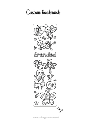 Free colouring Cute Summer Spring Butterfly Animal Bee Snail Bookmark Ladybird Easy colouring pages Ant Insects Dragonfly