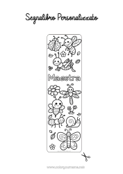 Colorazione gratuita Kawaii Estate Primavera Farfalla Animale Ape Chiocciola Segnalibro Coccinella Disegni da colorare facili Formica Insetti Libellula