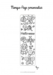 Coloriage enfant Kawaii Été Printemps Papillon Animal Abeille Escargot Marque page Coccinelle Coloriages faciles Fourmi Insectes Libellule