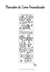 Desenho grátis Kawaii Verão Primavera Borboleta Animal Abelha Caracol Marcador de Página Joaninha Desenhos para colorir fáceis Formiga Insetos Libélula