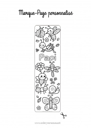 Coloriage enfant Kawaii Papillon Abeille Escargot Marque page Coccinelle Coloriages faciles Fourmi Insectes Libellule