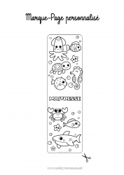 Coloriage enfant Mignon Kawaii Tortue Mer Activités enfants Animal Poisson Hippocampe Crabe Marque page Coloriages faciles Requin Animaux marins ou aquatique Reptiles Pieuvre, poulpe