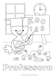 Desenho grátis Número Pintinho Animal Professora/Professor Escola Animais de fazenda Profissões de educação Quadro-negro Sala de aula Estudante Gorro de estudante