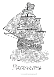 Gratis farvelægning Mandala Hav Køretøjer Båd Sejlbåd Komplekse farvelægninger Zentangle Søfartøjer