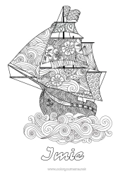 Kolorowanka za darmo Mandala Morze Pojazdy łódź Żaglówka Złożone kolorowanki Zentangle Pojazdy morskie