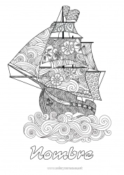 Colorear gratis Mandala Mar Barco Velero Dibujos complejos para colorear Zentangle Vehículos marítimos