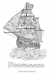 Gratis kleurplaat Mandala Zee Voertuigen Boot Zeilschip Complex Kleurplaten Zentangle Maritieme voertuigen