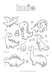 Kolorowanka do personalizacji Uroczy Dinozaury Zwierzę Diplodok Tyranozaur Triceratops