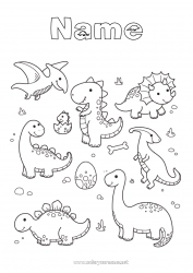 Free drawing Kawaii Dinosaurs Animal Diplodocus Tyrannosaurus Triceratops