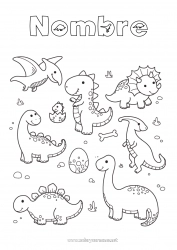 Colorear gratis Kawaii Dinosaurios Animales Diplodocus Tiranosaurio Triceratops