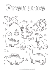 Pagină de colorat personalizată Drăguț Dinozauri Animal Diplodocus Tyrannosaur. Triceratops