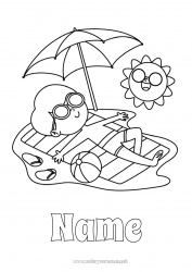 Free coloring Beach Child Flip flops Parasol, Beach umbrella Beach ball Games and toys Swimsuit