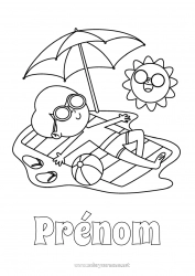 Coloriage gratuit Plage Enfant Tong Parasol Ballon de plage Jeux et jouets