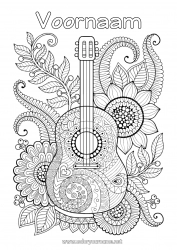 Gratis tekening Bloemen Mandala Muziek Complex Kleurplaten Anti-stress Muziekfestival Gitaar Muziekinstrumenten