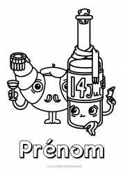 Coloriage à personnaliser Nourriture France Symboles Bouteille 14 juillet Croissant Vin