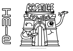 Rysunek za darmo Francja 14 lipca Łuk Triumfalny Święto narodowe